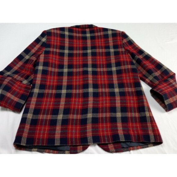 Vintage Requirements Plaid Wool Blend Dark Red and Navy Blue Jacket  Size 8 - Picture 13 of 15